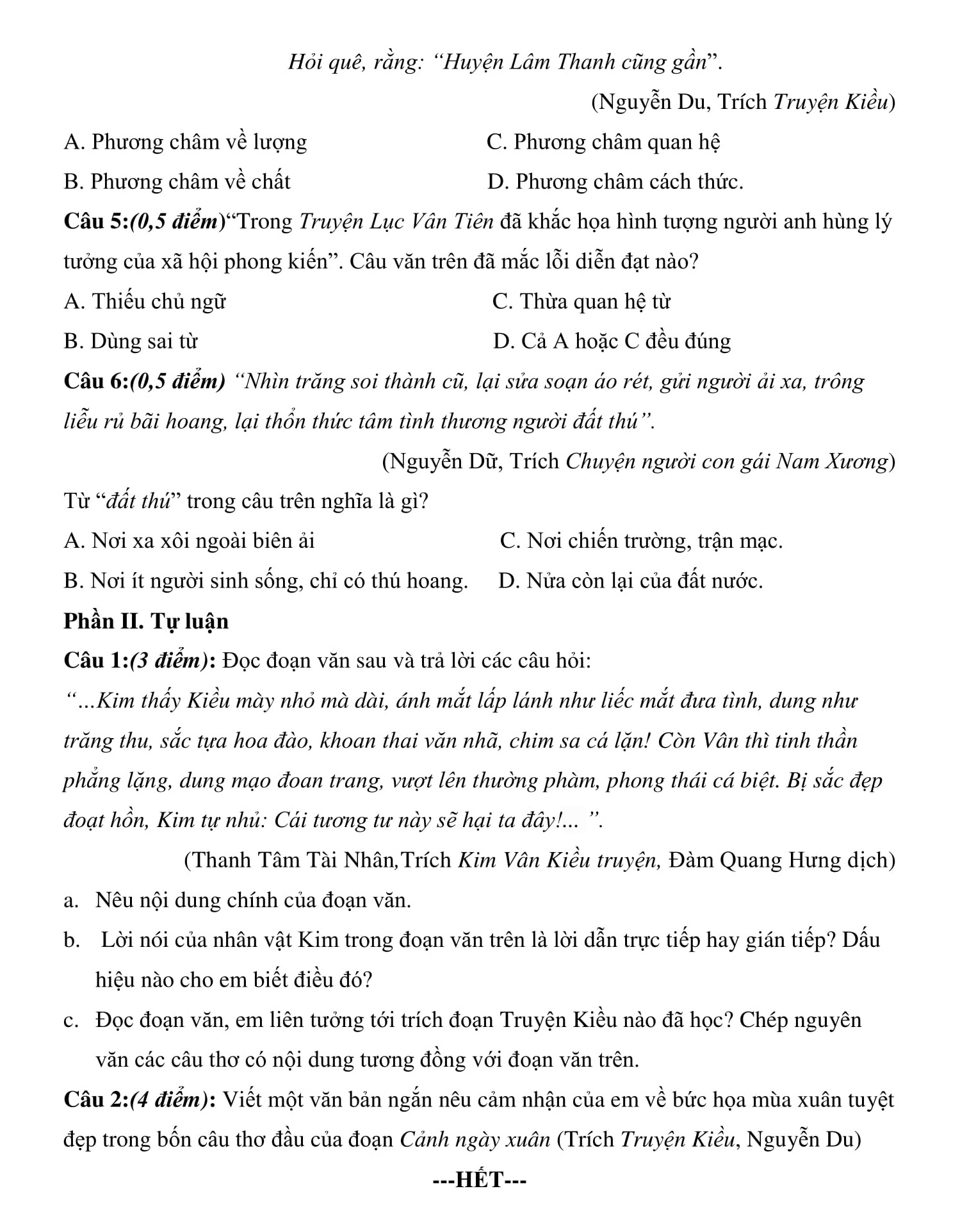 20 Đề thi HK1 ngữ văn 9 có lời giải chi tiết