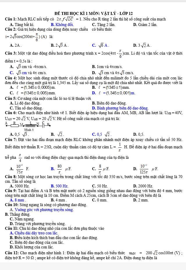 đề thi học kì 1 vật lý 1 đề 2