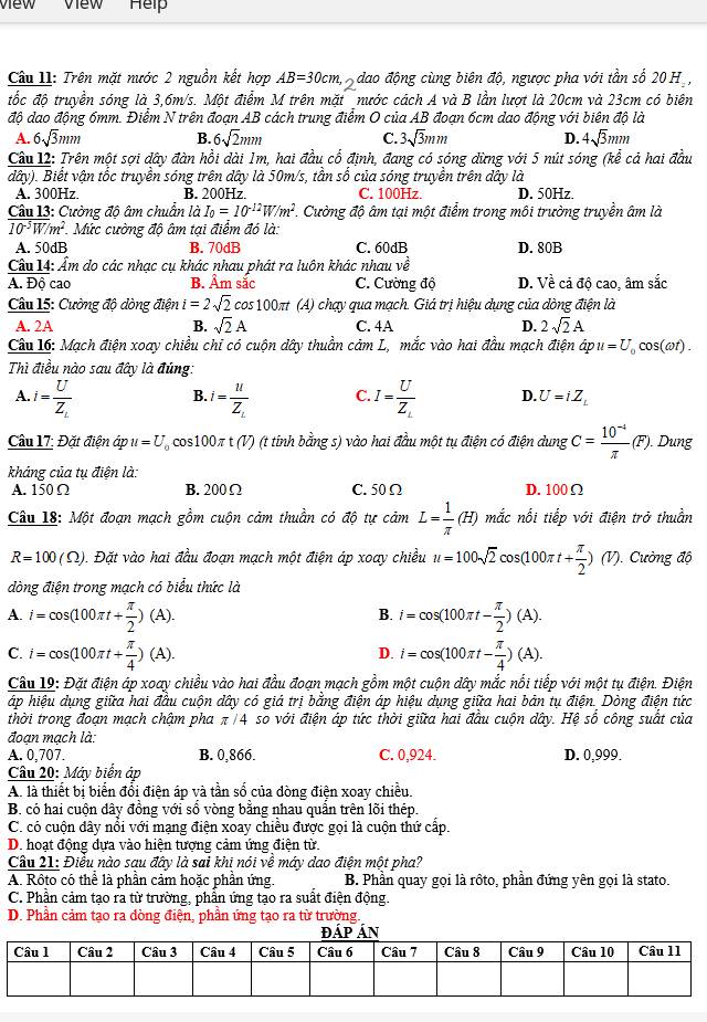 đề thi học kì 1 vật lý 1 đề 3