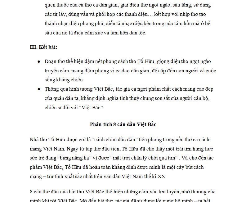 Phân tích tính dân tộc trong 8 câu đầu bài Việt Bắc